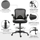 Sedia da Ufficio Traspirante con Braccioli Ribaltabili e Altezza Regolabile 64x60x106-126 cm Nero 