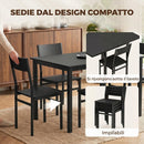 Set da Pranzo con Tavolo Allungabile 120x80x76 cm e 4 Sedie Impilabili in MDF e Metallo Nero      
