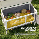 Conigliera da Esterno 90x45x65 cm con Vassoio Estraibile Tetto Apribile e Porta con Serratura in Legno di Pino Grigio      