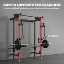 Power Cage Stazione Fitness Pieghevole 184x123x209 cm Rack con Barra Trazioni e Sistema Puleggia Cavi in Acciaio Q195 Rosso