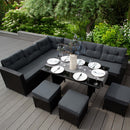 Set Salotto da Giardino 240x186x70 cm ad Angolo con Tavolo e Box Contenitore in Rattan Nero