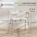 Sedia per Vasca da Bagno 86x60x89-101 cm con Schienale e Bracciolo Altezza Regolabile in 10 Livelli Fino a 136 kg Bianco      