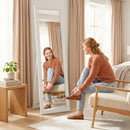 Specchio da Terra a Figura Intera 37x40x155 cm con Cornice e Supporto in Legno MDF e Vetro Bianco      