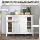 Mobile Cucina Credenza 120x40x90 cm con 2 Cassetti e 3 Armadietti Ante in Vetro Bianco e Rovere      