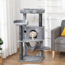 Albero Tiragraffi per Gatti con Palo Casetta Letto Amaca e 2 Giochi in Legno e Peluche Grigio      