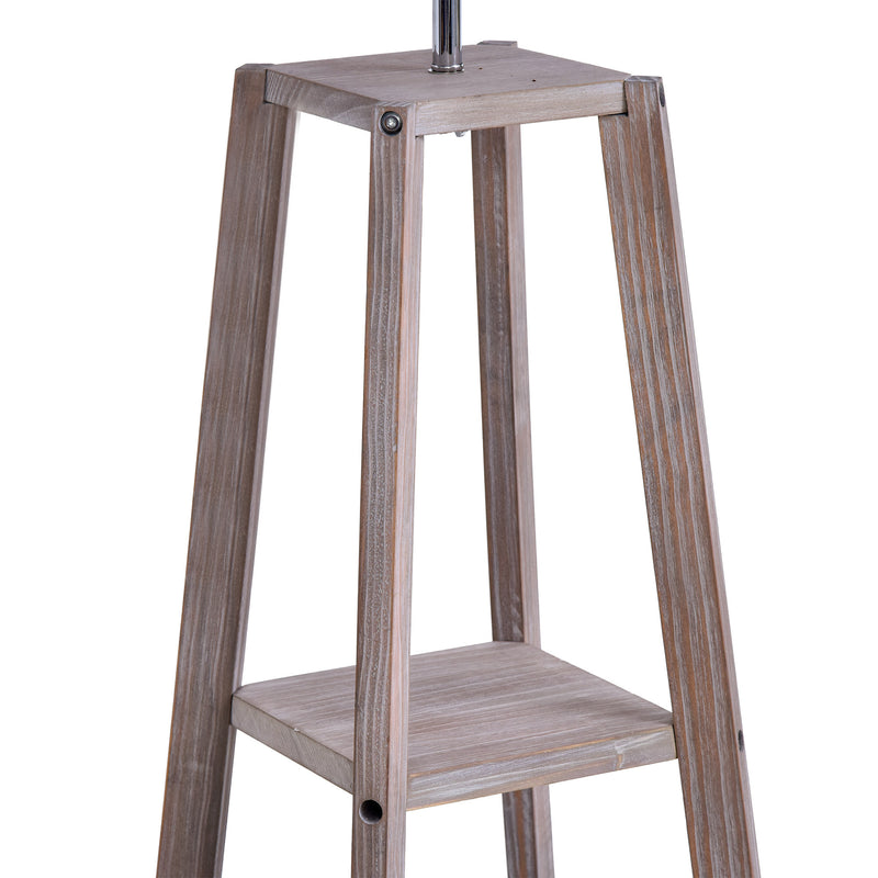 Lampada da Terra in Legno con 3 Ripiani e Paralume in Tessuto 45x45x148 cm  Grigio