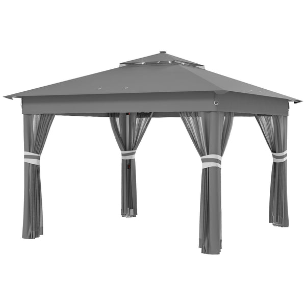prezzo Gazebo da Giardino con Luci LED 336x336x250-270 cm in Acciaio e tessuto Oxford Grigio