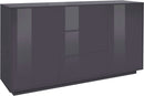 Credenza 2 Ante + 3 Cassetti 160x41,4x86 cm Bloom Grigio Antracite Laccato Lucido