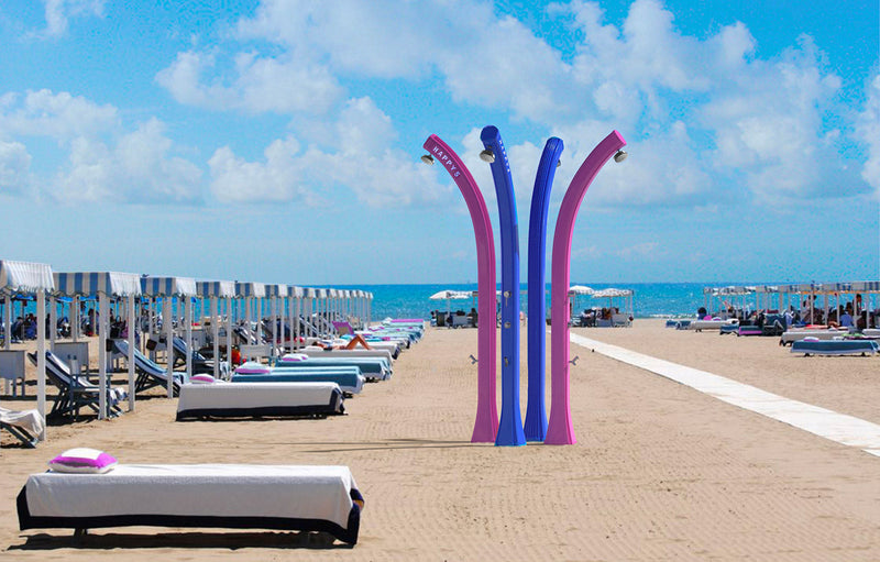 Doccia Solare da Giardino 28L Miscelatore Temporizzato e Lavapiedi Arkema Happy Beach Blu