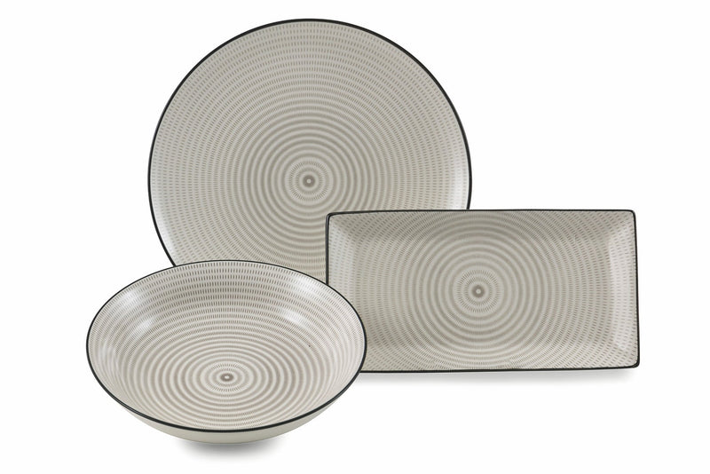 Servizio Piatti 18 Pezzi in Gres Villa d'Este Home Tivoli Confusion Bianco e Grigio