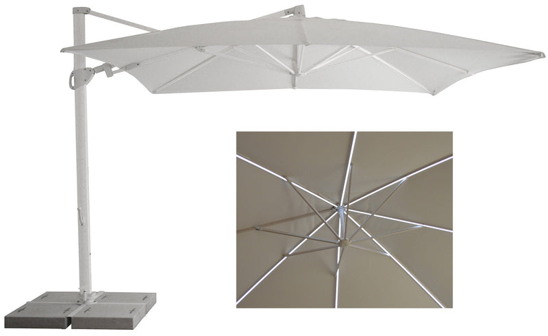 Ombrellone da Giardino Decentrato con LED 3,3x3,3m in Alluminio Telo in Poliestere Trastevere Bianco