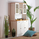 Credenza con vetrinetta 5 ante e 3 cassetti 128x197 cm 128,4x43x197 cm in legno bianco/noce