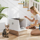 Lettiera per Gatti Grandi con Coperchio Ribaltabile Paletta e Deodorante in Acciaio Inox Grigio Chiaro      