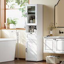 Mobile a Colonna Bagno 40x30x165 cm con 2 Armadietti Cassetto e Ripiano Aperto in Legno Bianco      