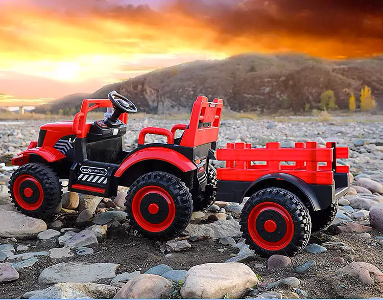 Trattore Elettrico per Bambini 12V con Rimorchio Kidfun Rural Arancione