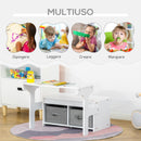 Cassapanca Banchetto Scuola per Bambini 2 in 1 60x43x57 cm con 2 Cassetti Bianca