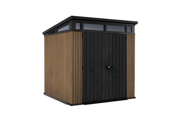 Casetta Box da Giardino 216x218x226 cm Keter Signature Venetian Pent 7x7 Effetto Legno Marrone e Antracite prezzo