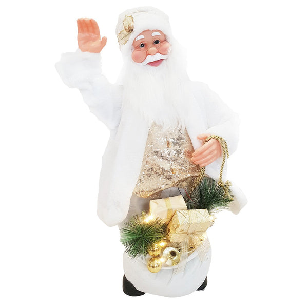 Marionnette Père Noël H80 avec Lumières et Mouvement Blanc et Or sconto