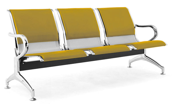 acquista Banc de bureau pour salle d'attente 3 places avec coussin en acier et simili cuir argent/moutarde