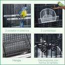Gabbia per Uccelli 60x41x41 cm con 2 Posatoi e 3 Ingressi in Filo Metallico e Plastica Nero  