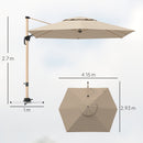 Ombrellone a Sbalzo Inclinabile con Manovella 415x293x270 cm con Base a Croce Cachi
