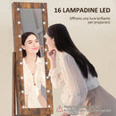 Armadietto Portagioie 36x30x136 cm con Specchio Regolabile e Luci LED in MDF e Vetro Marrone Rustico      
