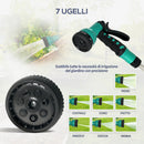 Avvolgitubo Automatico a Parete e Portatile Lunghezza 30+2 m con Sistema di Blocco e 7 Getti Verde e Grigio    