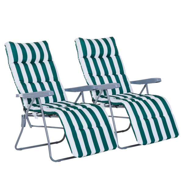 sconto Lot de 2 transats de jardin transat avec accoudoirs inclinables blanc et vert
