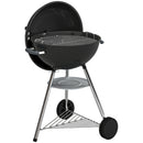 Barbecue a Carbone con griglia esterna rotonda, coperchio, termometro e ruote, Nero      