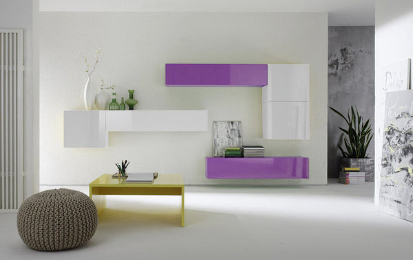 Meuble de salon mural équipé avec 6 meubles suspendus 335x31x15cm TFT Boost Blanc et Violet sconto