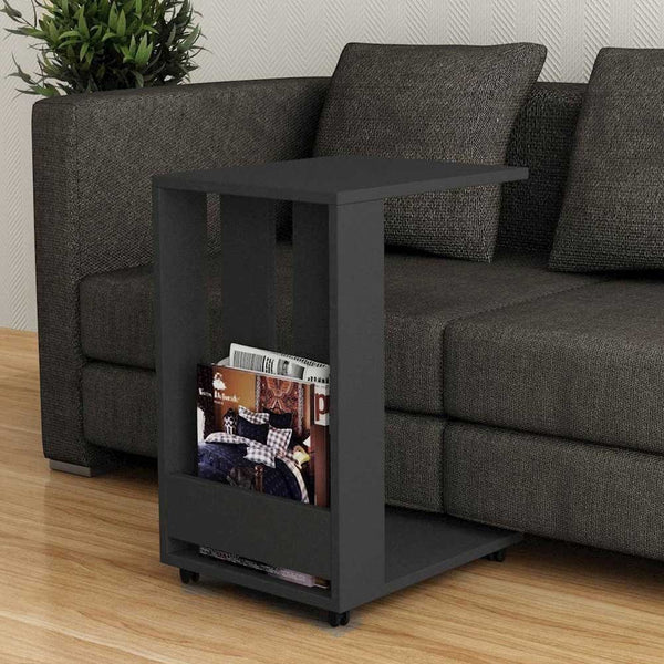 prezzo Tavolino da Soggiorno 37,5x45x60 cm Laterale Divano con Ruote in Legno Antracite