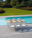 Tavolo da Giardino Allungabile 150-210x90x74 cm in Alluminio Bianco Piano in Teak