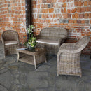 Set Salotto da Giardino in Rattan Divano 2 Poltrone e Tavolino Roymer Grigio