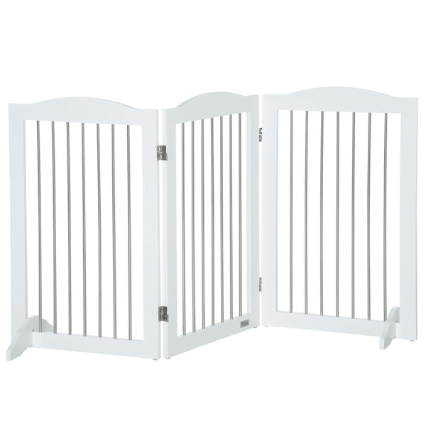 acquista Cancelletto di Sicurezza per Cani Pieghevole 154x30x80 cm con 3 Pannelli in Legno Bianco
