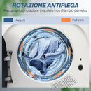 Mini Asciugatrice Portatile 48x40x56 cm Capienza 4 kg 5 Programmi 800W Carica Frontale Tamburo in Acciaio Inox Bianco      