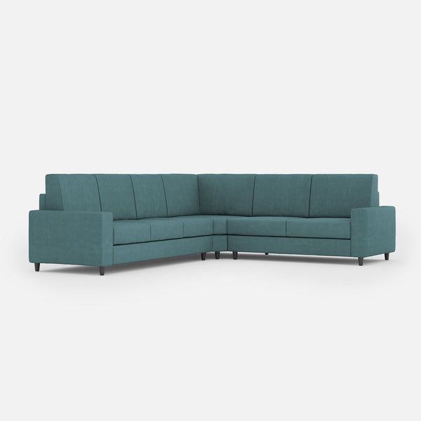 Canapé d'angle Sakar 6 places 286x246x85 cm en tissu pétrole sconto