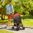 Passeggino per Cani Convertibile in Trasportino 82x49,5x98 cm in Acciaio e Poliestere Rosso e Nero   