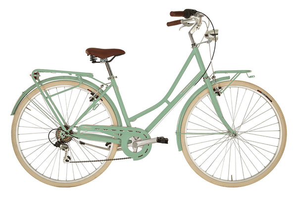 prezzo Bicicletta City da Donna 28" Design Vintage Cambio 6V Shimano Freni V-Brake Viaggio Verde Menta