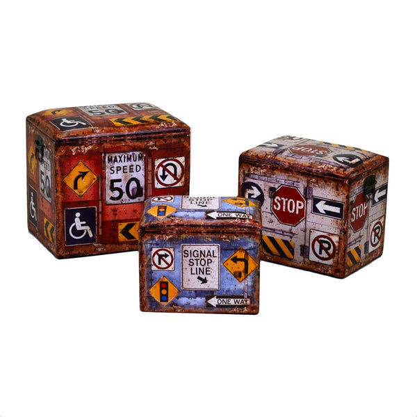 Lot de 3 Poufs Simili Cuir 42x32H38 cm Panneaux Autoroutiers acquista