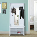 Mobile Ingresso con Appendiabiti Specchio e Scarpiera in Legno Bianco 80x40x170 cm 