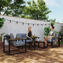 Set da Giardino 4 Pezzi con 2 Sedie Divanetto e Tavolino Grigio Chiaro e Nero     