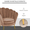 Poltrona a Conchiglia 78x73x78 cm in Velluto Vintage Piedi Oro Sofia Marrone