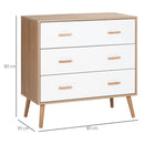 Cassettiera 3 Cassetti 80x39x80 cm Bianco e color Legno   