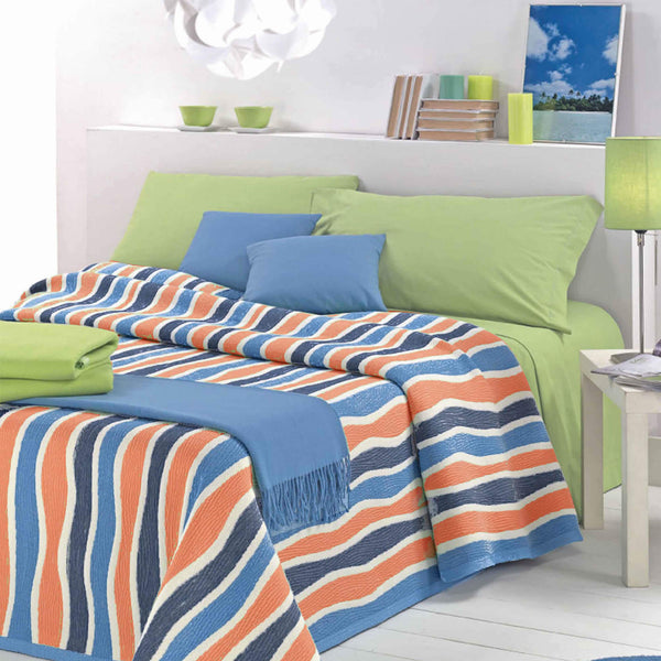 Couvre-lit en coton mélangé Cober Lambada Blue/Coral Stripes sconto