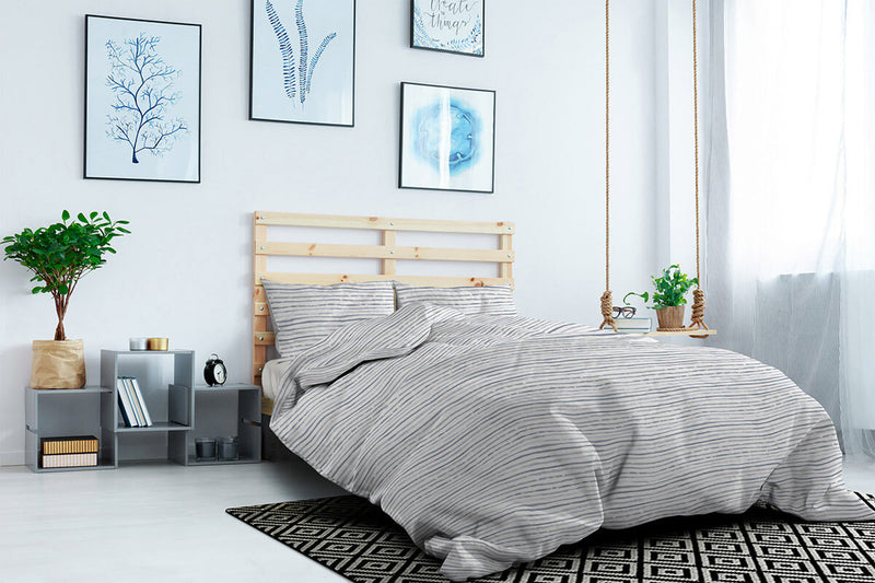 Copripiumino Matrimoniale con Federe Stampato in Puro Cotone Straits Grigio