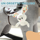 Cavallo a Dondolo con Suoni per Bambini da 2-5 Anni Coniglietto Incluso in Legno e Peluche Grigio      