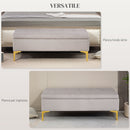 Panca Contenitore Fondo Letto 120x44x44,5cm con Tessuto Vellutato e Gambe Dorate Grigio Chiaro