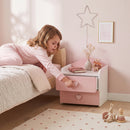 Comodino per Bambini 3-8 Anni 34x31x36 cm con 2 Cassetti Angoli Arrotondati e Maniglie a Cuore in Truciolato e MDF Rosa      