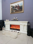 Camino Elettrico da Pavimento 70x180x33 cm Effetto Fiamma 1500W Galiot Bianco