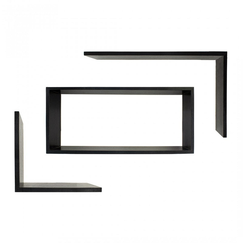 Mensole Decorative 3 pz Rettangolare da Parete Portaoggetti in Legno Nero